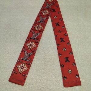 BRAND NEW Authentic Louis Vuitton Red Silk Twilly Scarf with Monogram Motifs